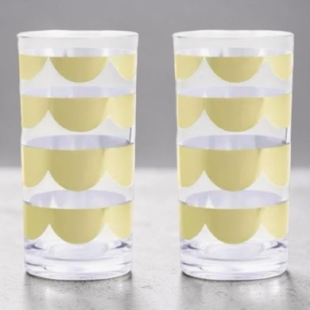 Kate Spade Set of 2 High Ball Glasses | Gold Scalloped Trim | New In Box